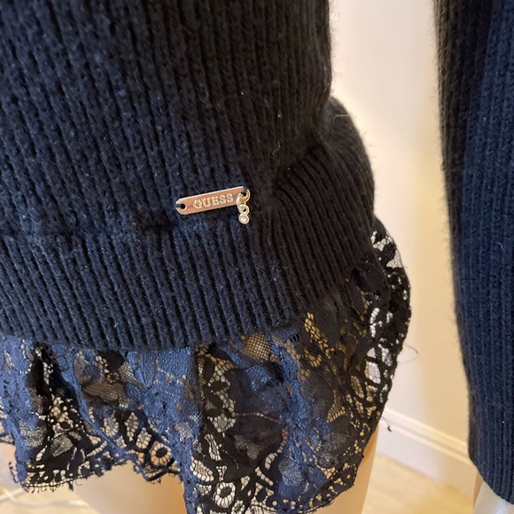 Guess, Black Sequined Sweater W/ Lace bottom Sz 10 - Picture 4 of 9